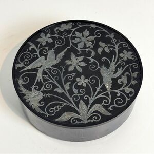 Vintage Oneida Bird Floral Silver Plated Round Ornate Trinket Box